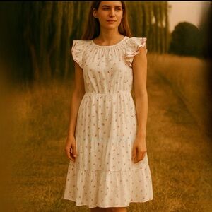 Compania Fantastica White Red Ruffle Sleeveless Whimsy Ant Dress Size Large